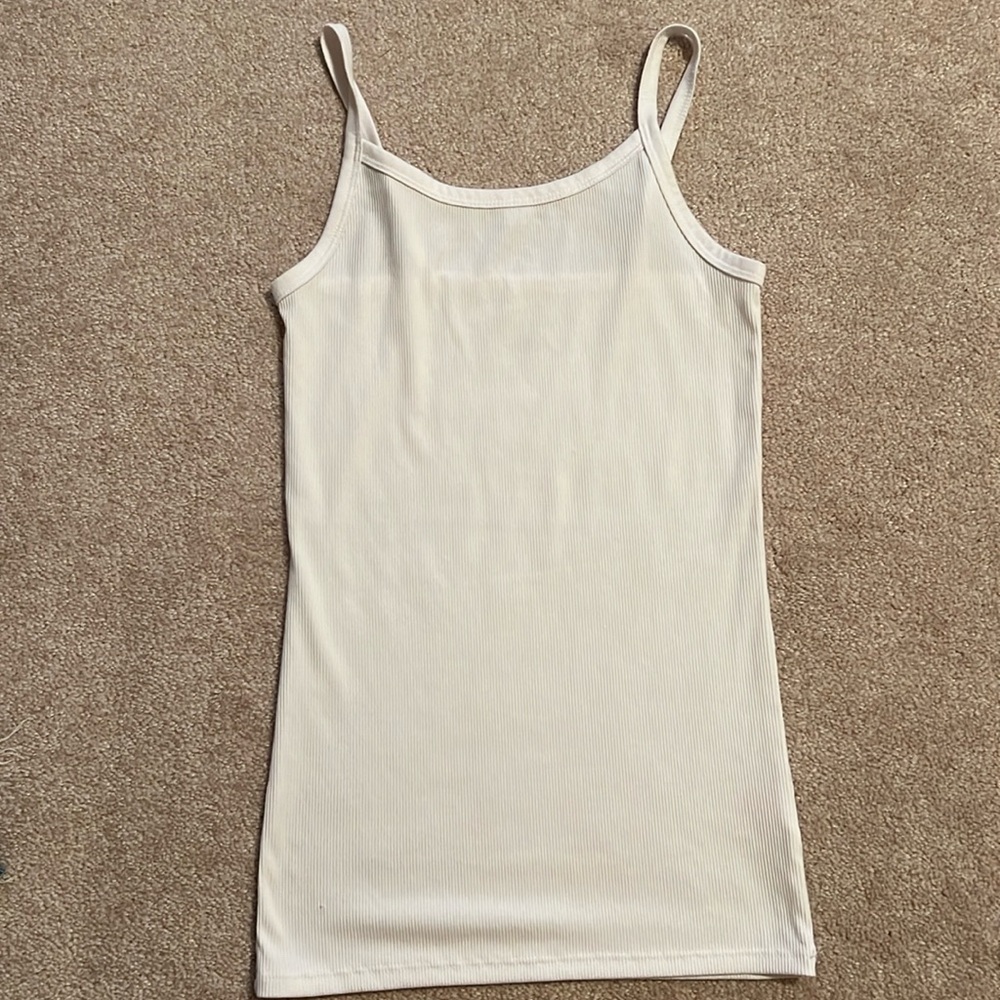 No Boundaries white tank top,  straight neck and high back,  ribbed, soft cotton